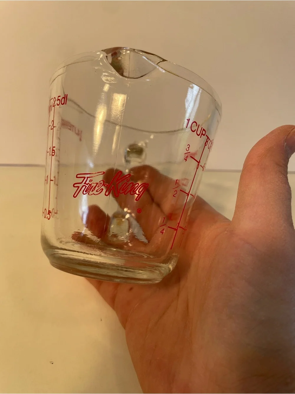 Vintage Fire-King 1 Cup Glass Measuring Cup Anchor Hocking Red Graphics USA